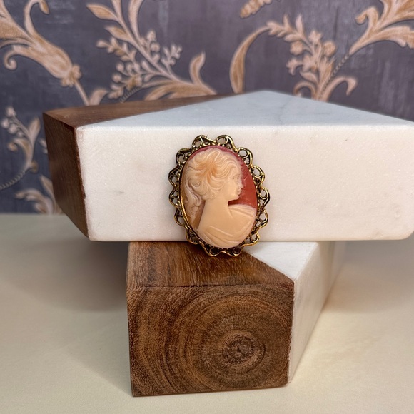 Vintage Cameo Type Costume Pin Brooch in Goldtone Frame Setting Lot B38